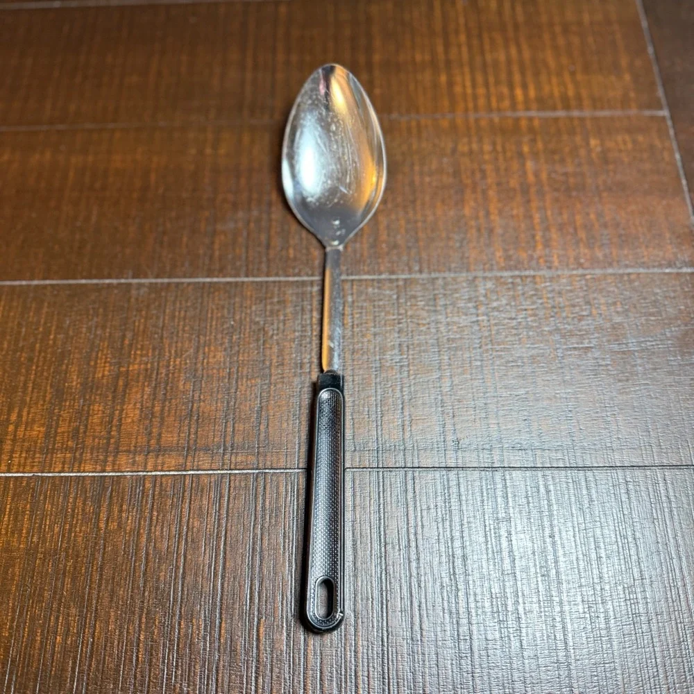 Vintage EKCO USA Stainless Steel Basting Spoon Black Plastic Handle 12 Inch